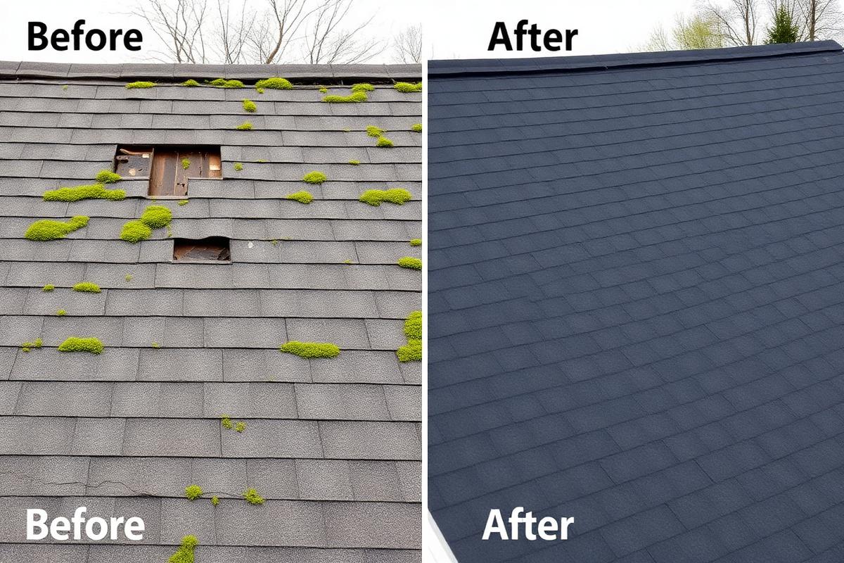 Damaged Roof → Repaired Roof